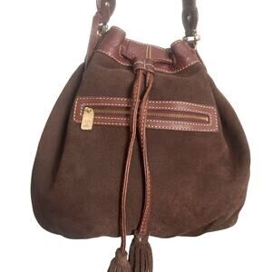 Vintage Liz Claiborne Brown Leather and Suede Drawstring Bag